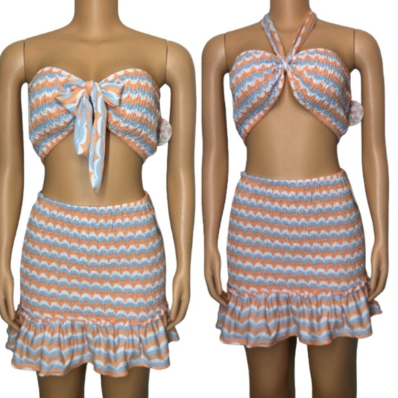 Jolie & Joy Summer Smocked Skirt Set printed peach blue white multicolor size XL - Picture 1 of 16